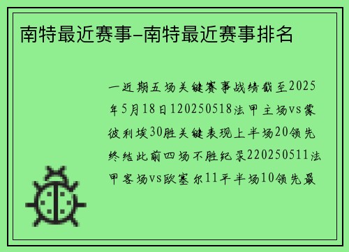 南特最近赛事-南特最近赛事排名